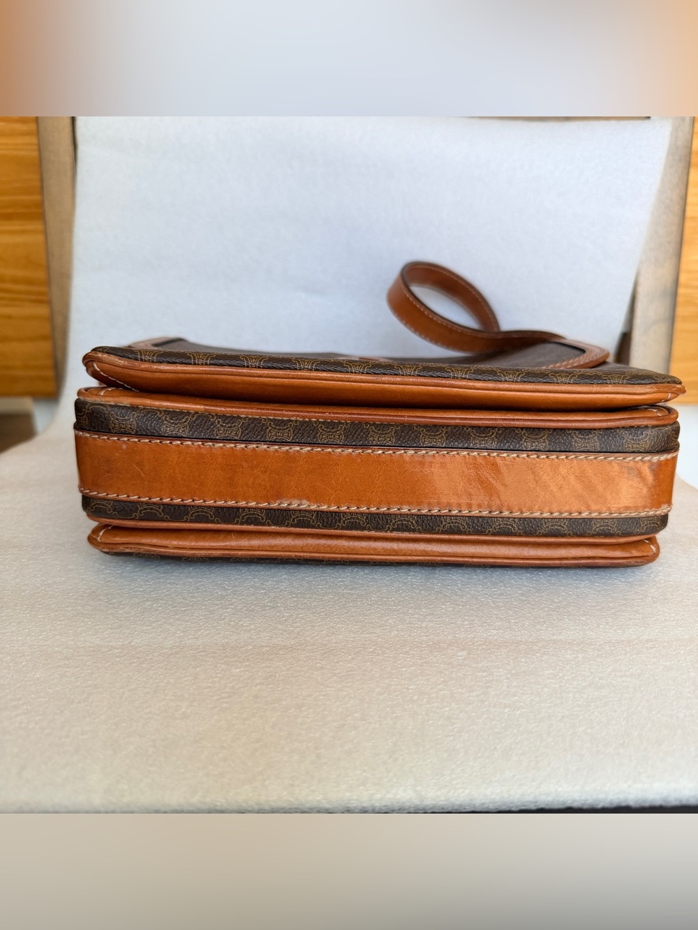 Celine Brown Macadam Print Crossbody with Tan Leather Trim and Gold Hardware - Picture 7 of 13